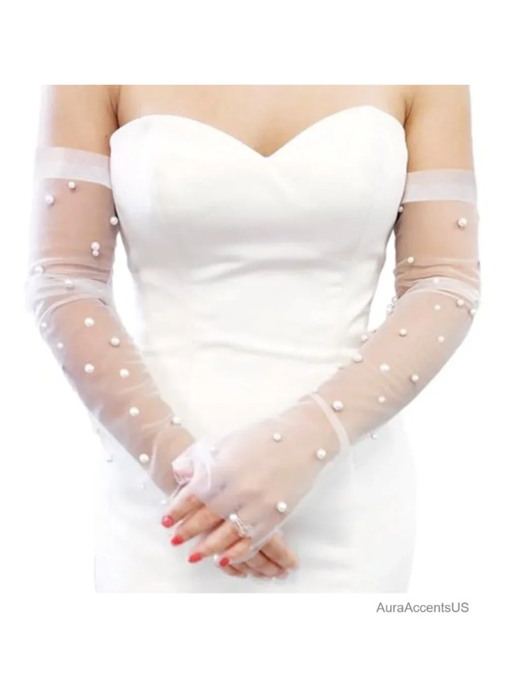 Fingerless Wedding Gloves Long Tulle Bridal Arm Covers